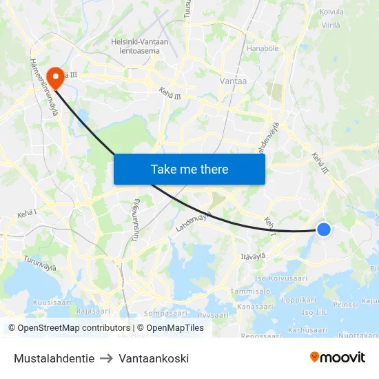 Mustalahdentie to Vantaankoski map
