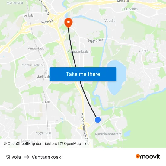 Silvola to Vantaankoski map