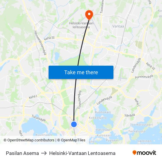 Pasilan Asema to Helsinki-Vantaan Lentoasema map