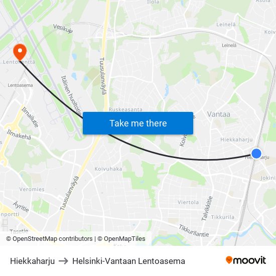 Hiekkaharju to Helsinki-Vantaan Lentoasema map