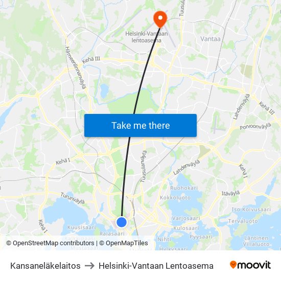 Kansaneläkelaitos to Helsinki-Vantaan Lentoasema map