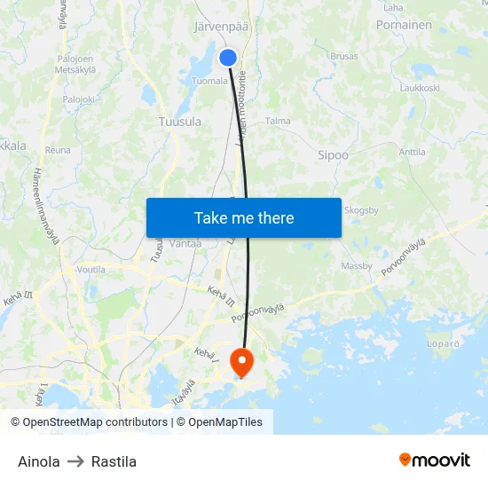 Ainola to Rastila map