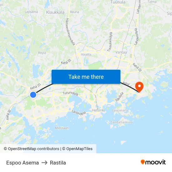 Espoo Asema to Rastila map