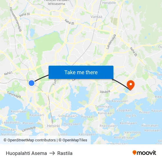 Huopalahti Asema to Rastila map