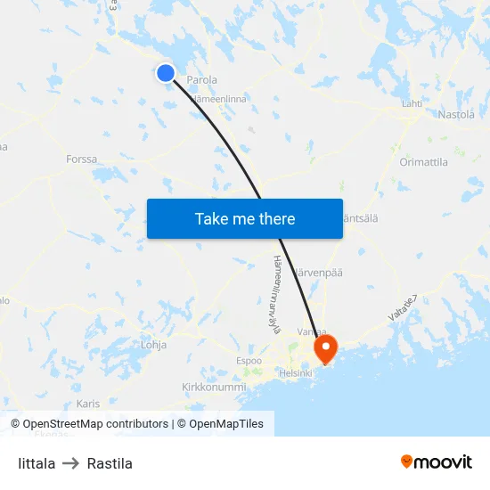 Iittala to Rastila map