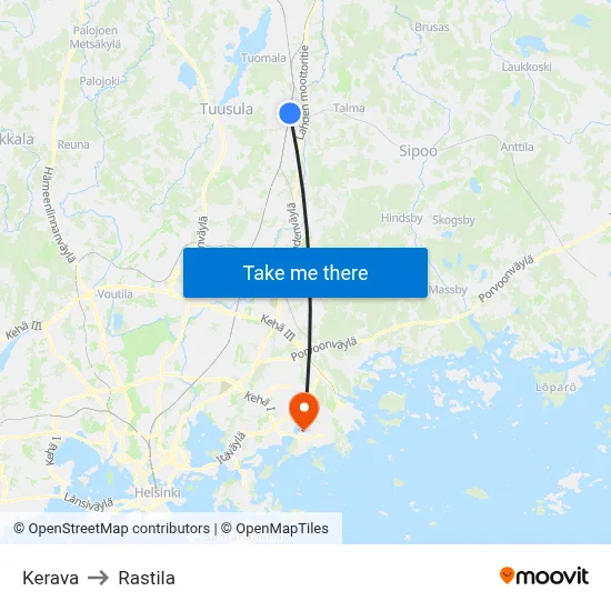 Kerava to Rastila map