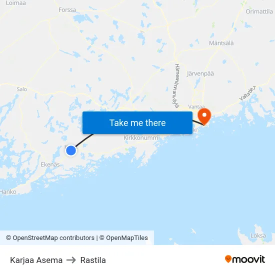 Karjaa Station to Rastila map