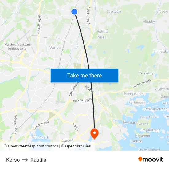 Korso to Rastila map