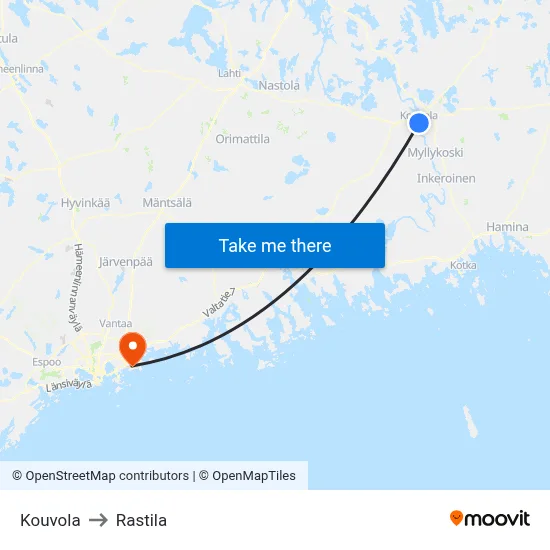 Kouvola to Rastila map
