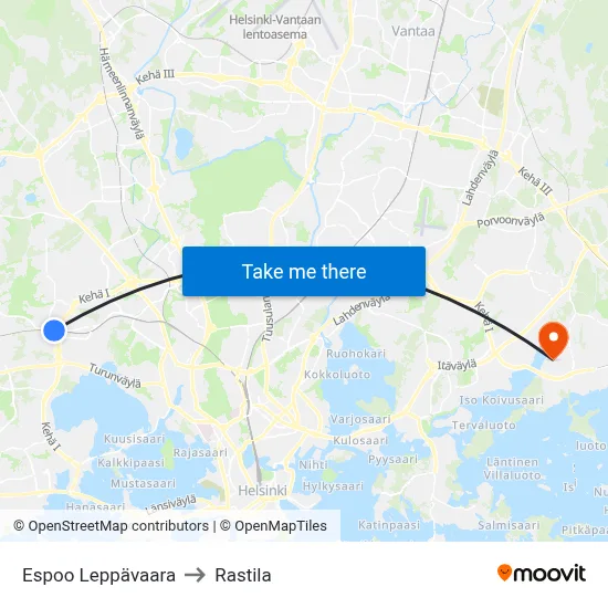 Espoo Leppävaara to Rastila map