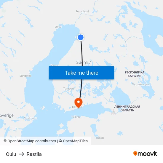 Oulu to Rastila map