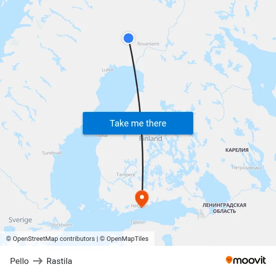 Pello to Rastila map