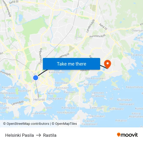 Helsinki Pasila to Rastila map