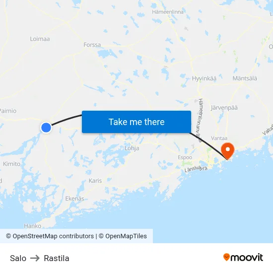Salo to Rastila map