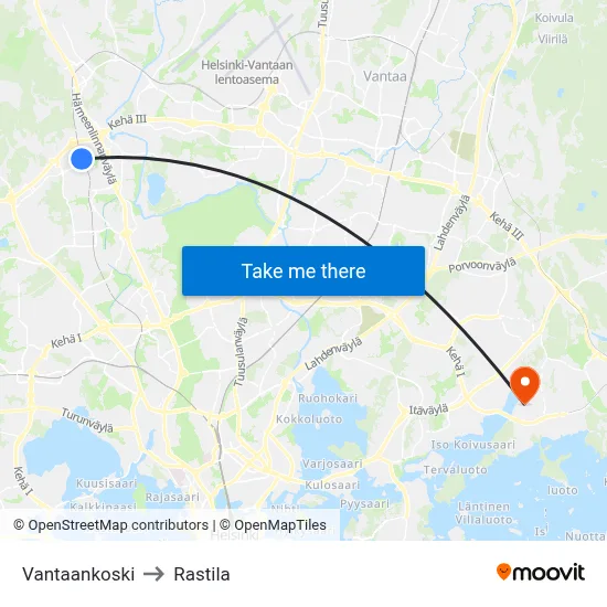 Vantaankoski to Rastila map