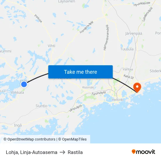 Lohja Bus Station to Rastila map