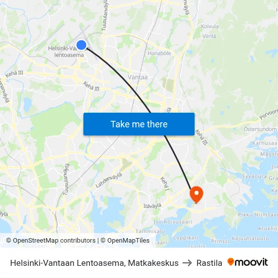 Helsinki-Vantaa Airport, Travel Center to Rastila map