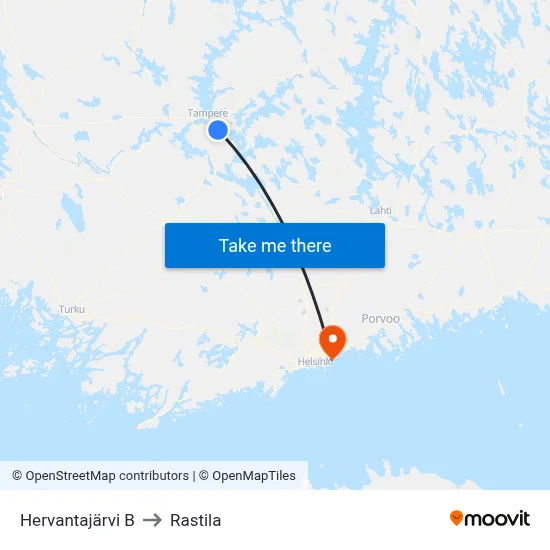 Hervantajärvi B to Rastila map