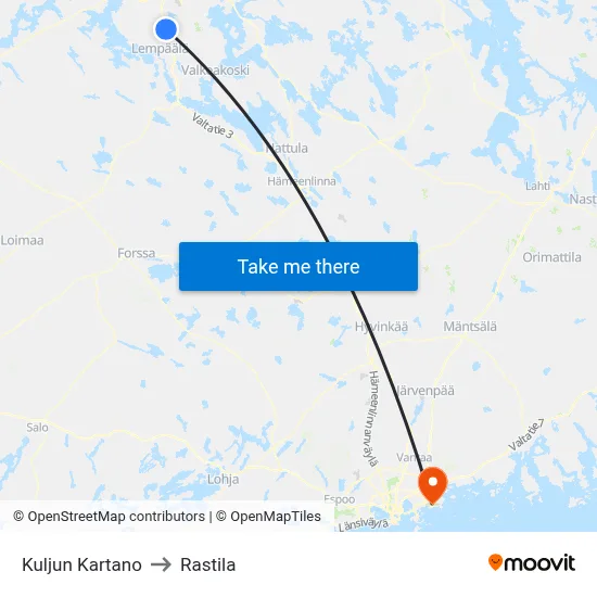 Kulju Manor to Rastila map