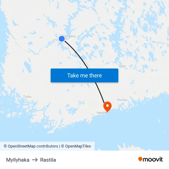 Myllyhaka to Rastila map
