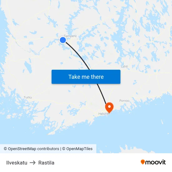 Ilveskatu to Rastila map