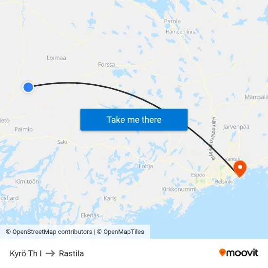 Kyro Stop E to Rastila map