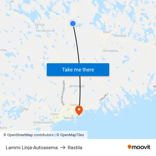 Lammi Bus Station to Rastila map