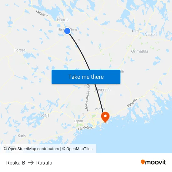Reska B to Rastila map