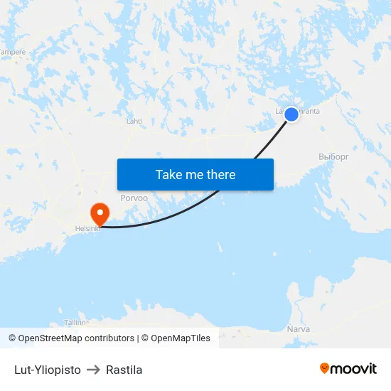 LUT University to Rastila map