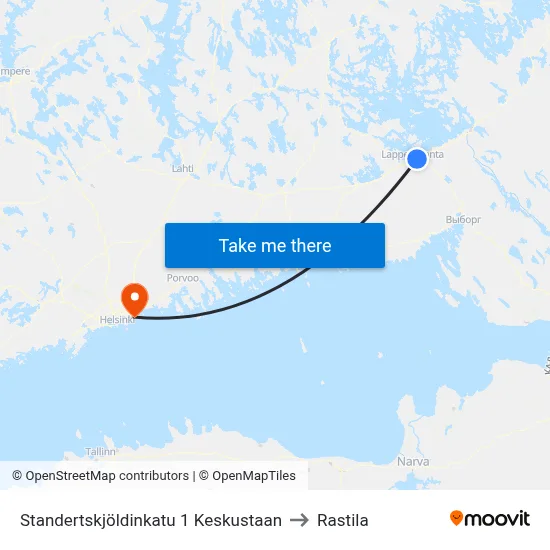 Standertskjöldinkatu 1 To Center to Rastila map