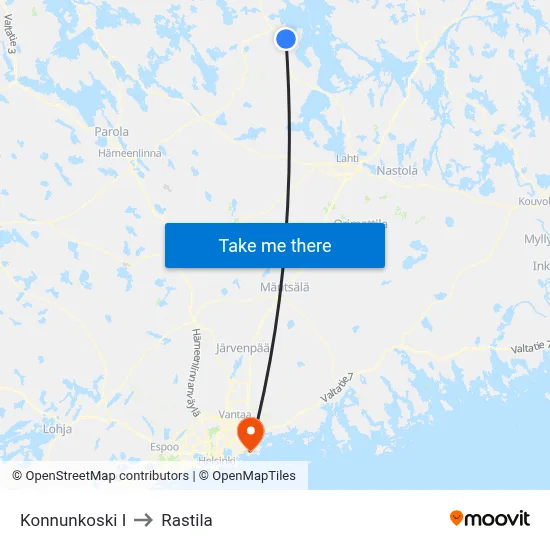 Konnunkoski East to Rastila map