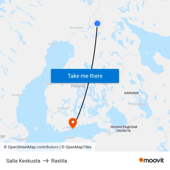 Salla Center to Rastila map