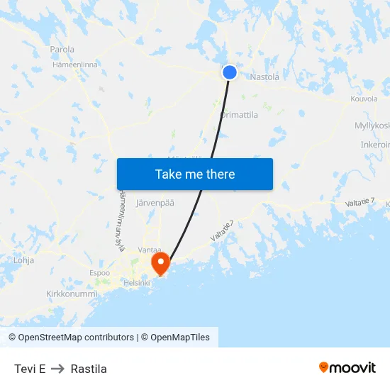 Tevi E to Rastila map