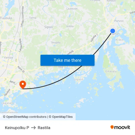 Keinupolku North to Rastila map
