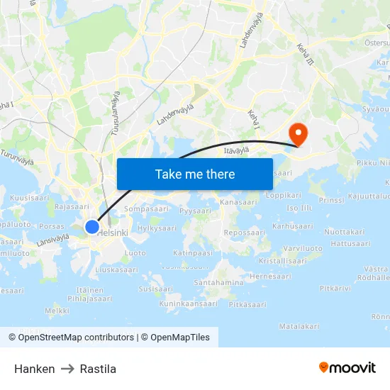 Hanken to Rastila map