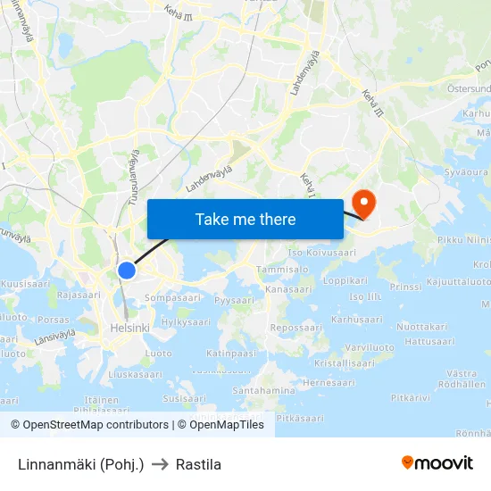 Linnanmäki (North) to Rastila map