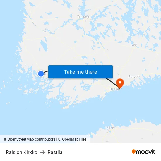 Raisio Church to Rastila map