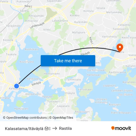 Kalasatama/Itäväylä Ⓜ️🛍️ to Rastila map