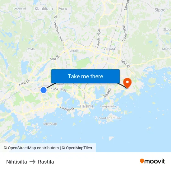 Nihtisilta to Rastila map