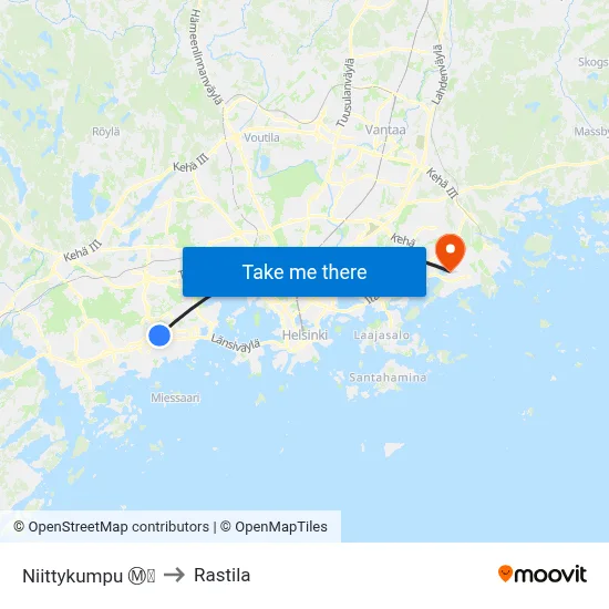 Niittykumpu Ⓜ️🛍️ to Rastila map