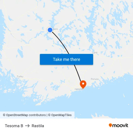 Tesoma B to Rastila map
