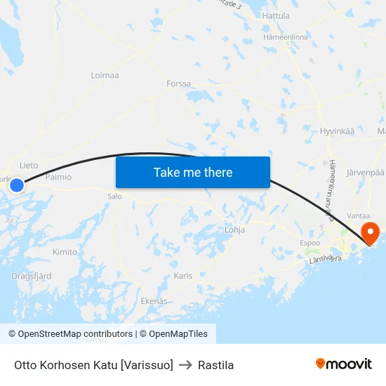 Otto Korhonen Street [Varissuo] to Rastila map