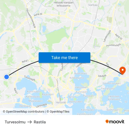 Turvesolmu to Rastila map