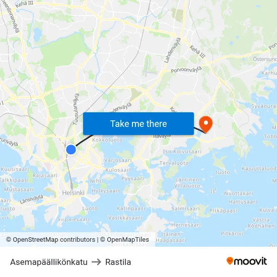 Asemapäällikönkatu to Rastila map