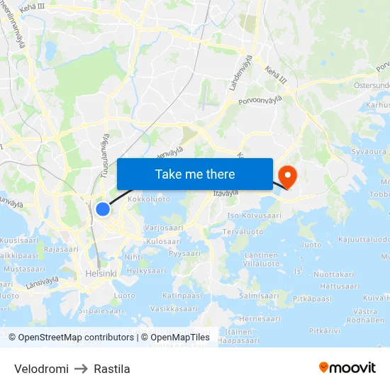 Velodromi to Rastila map