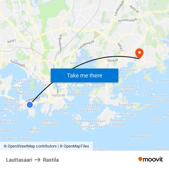 Lauttasaari to Rastila map