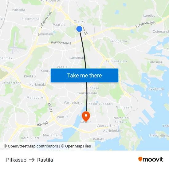 Pitkäsuo to Rastila map