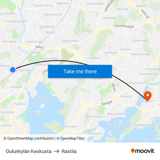 Oulunkylän Keskusta to Rastila map