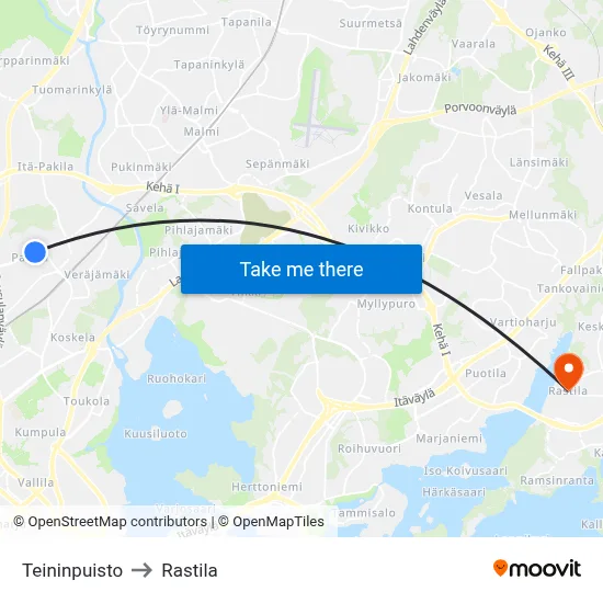 Teininpuisto to Rastila map
