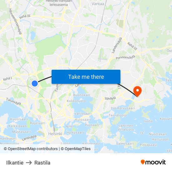 Ilkantie to Rastila map